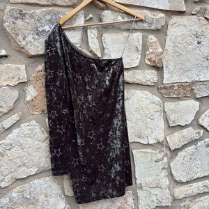 TOPSHOP : Grey Velvet One Shoulder Mini Dress With Stars glitter size us 8